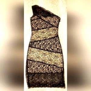 One Shoulder Black Lace- Lined Dress